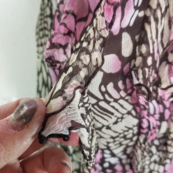 Y2k Vtg Marina Luna Fairy Coquette silk ruffle watercolor sleeveless top - Picture 7 of 8